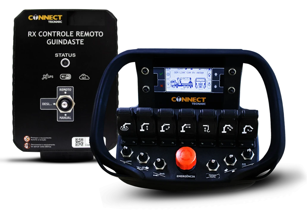 Rádio controle industrial para guindaste, com tela e comandos